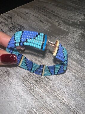 Kenyan Handmade Blue Beaded Bracelet - Turquoise & Royal Blue